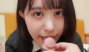Very cute 18 genre old dark haired Japanese baby in uniform gale job pussy creampie POV sex. Uncensored
