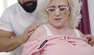 Busty gran splashes increased by takes vitamin Dick