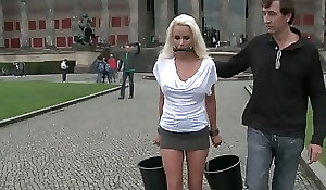 Shove around German blonde group-fucked outdoor
