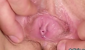Erotic kitten gapes slim pussy added to gets deflorated