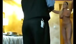 blonde roughly a hotel room flashes to room service guy on livecam