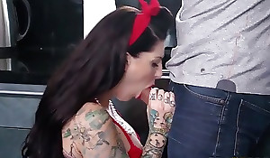 Tattooed woman gets screwed unconnected with her stepdaughter's boyfriend