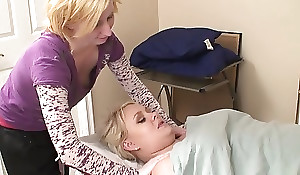 Two blonde-haired Mummies carrying-on lesbian games on webcam