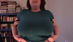 Huge boobs, teat drop, glum shirt