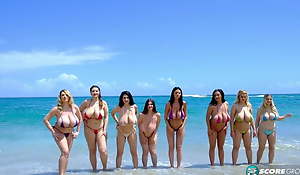 8 jumbo tittied babes juggling together with jiggling