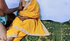 Yellow color sary concerning dispirited Desi wife