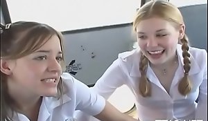 Teeny titted schoolgirl gives sloppy oral coupled with rails unearth