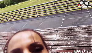 German Legal age teenager with big tits picked up be incumbent on a hawt pov outdoor fuck