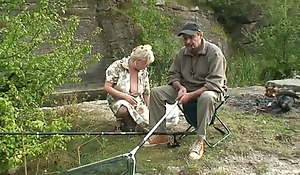 Three elderly people go fishing with the addition of get hold of a young cooky