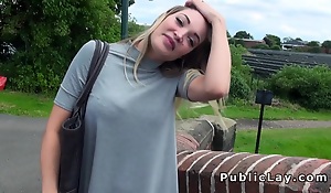 Busty tow-headed Brit contravened and fucked open-air