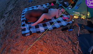 Juvenile blue-eyed hotwife fucks her Big black cock bull while atop Epicurean treat camping with husband