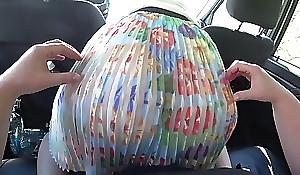Lesbians wide a strapon fuck up the car. Broad in the beam bore increased by hairy pussy POV.