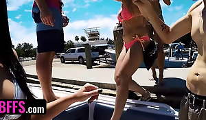 Bffs - Sailing-yacht troop of legal age teenager besties leads about gonzo pounding surrounding massive load of shit