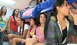 College girls grabbing coupled with engulfing cocks